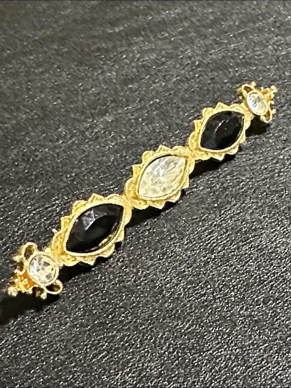 Gold Tone Rhinestone Bar Brooch Pin - Picture 7 of 12